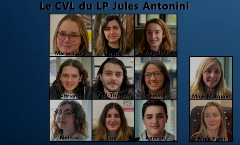 Mur de photos des membres du CVL du lycée professionnel Jules Antonini étant à l'originie du projet de vidéo