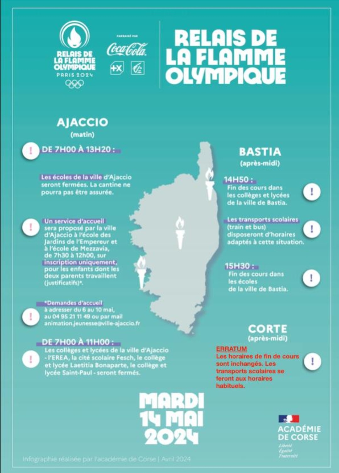 Infographie - Relais de la flamme olympique le 14 mai 2024