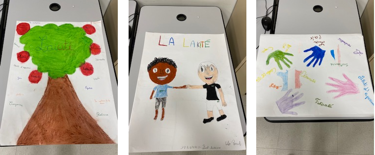 Photo de trois dessins réalisés par les élèves