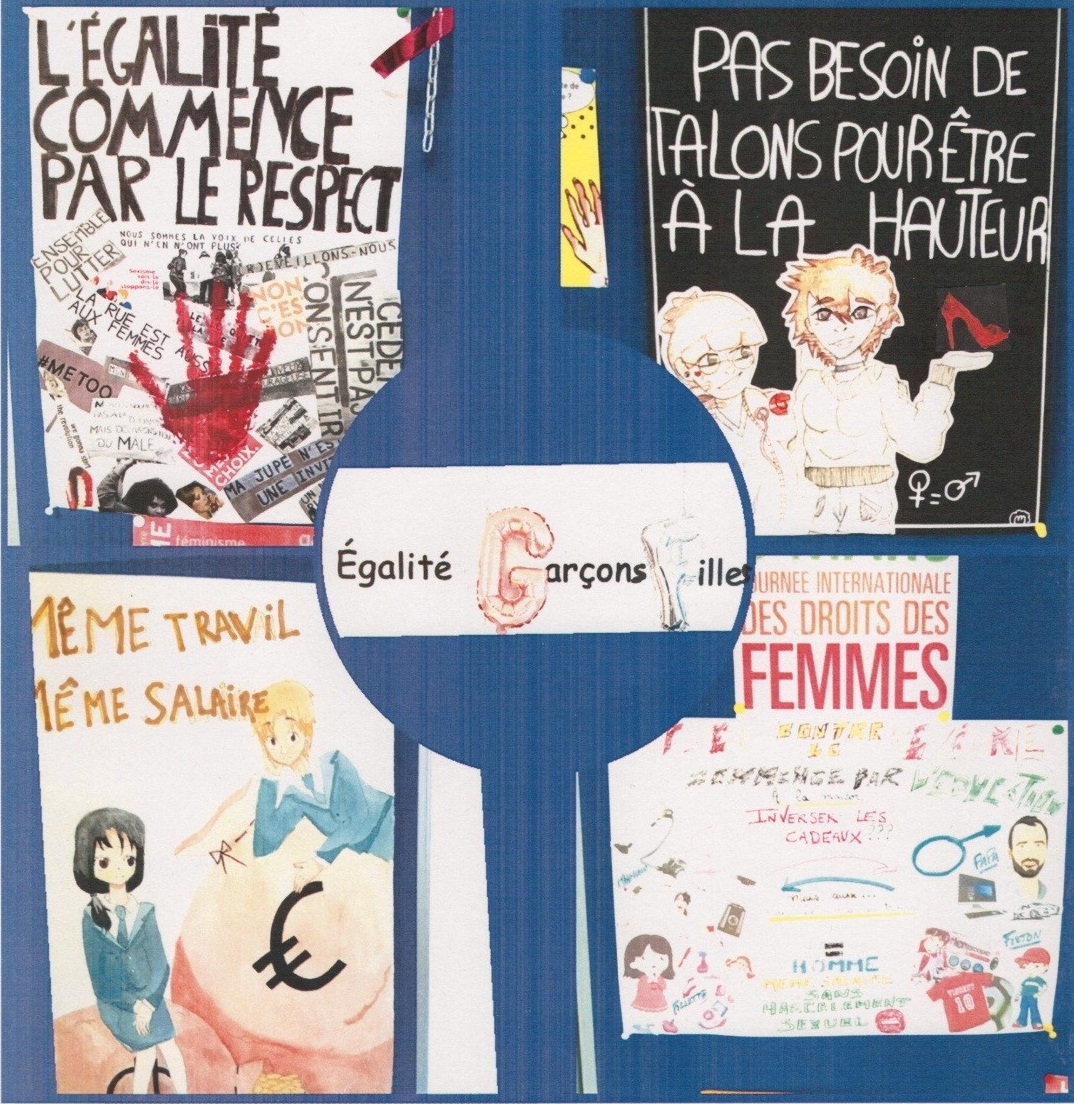 Affiche dessinée et réalisée par les élèves dans le cadre de leur projet de lutte contre les stéréotypes