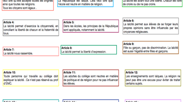 Les 15 articles de la Charte retranscrits tels qu'ils sont compris et reformulés par les élèves